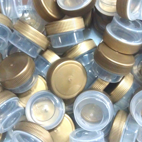 Free Shipping! 50 Tiny Clear Jars w/ Screw-on Ribbed Gold Caps (1tsp) - #3301