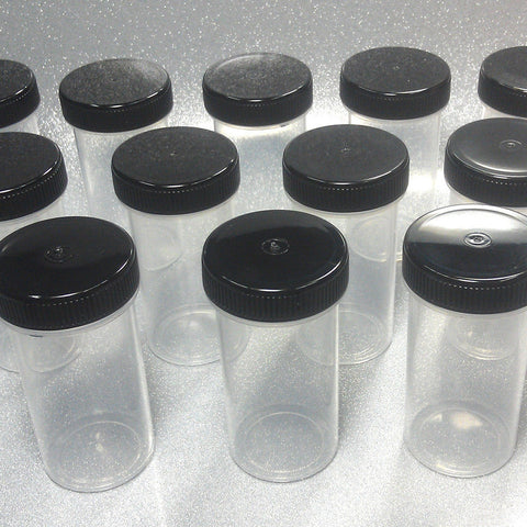Free Shipping! 15 Clear Plastic Jars w/ Screw-on Black Caps (1 1/2oz) - #3814