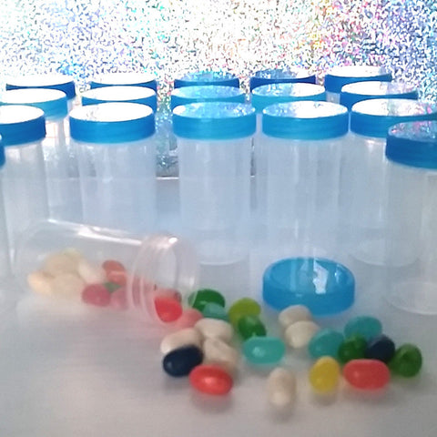 15 Clear Plastic Jars w/ Screw-on Transparent  Aqua Blue Caps (1 1/2oz) - #3814 - USA