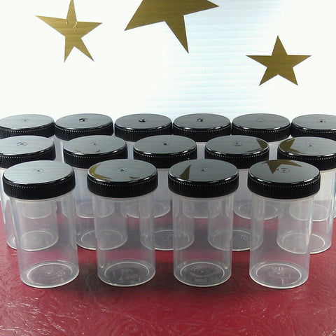 18 Clear Polypropylene Plastic Jars w/ Screw-on Black Caps (2oz) - #4314 - USA Made