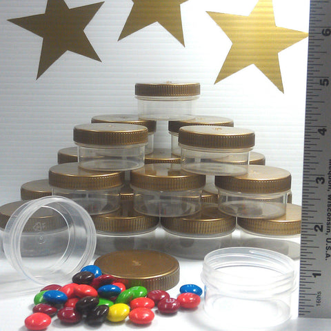 20 Clear Jars w/ Screw-on Gold Caps (1oz) - #5303