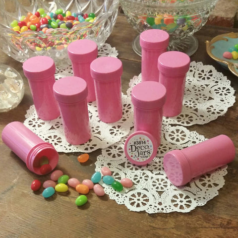 15 Opaque Pink Polypropylene Plastic Jars w/ Screw-on Opaque Pink Caps (1 1/2oz) - #3814