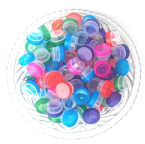 Free Shipping! 50 Tiny Clear Jars w/ Multi Color Screw-on Ribbed Caps (1tsp) - #3301